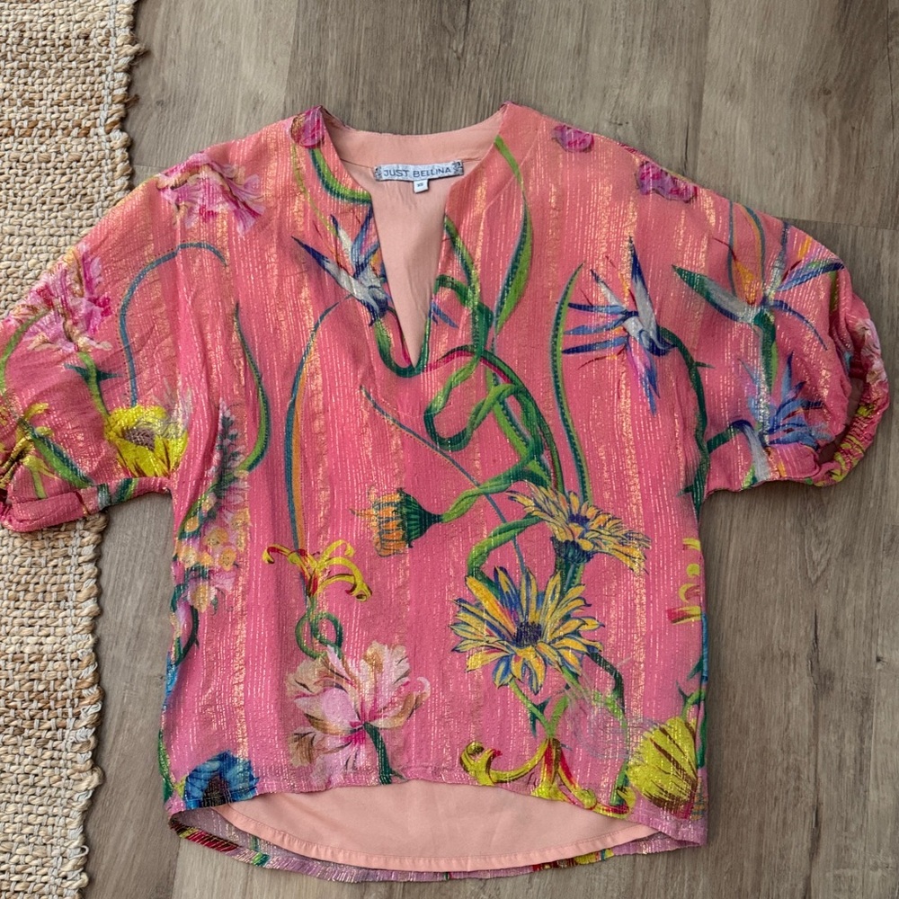 Just Bellina Pink Sparkle Blouse XS